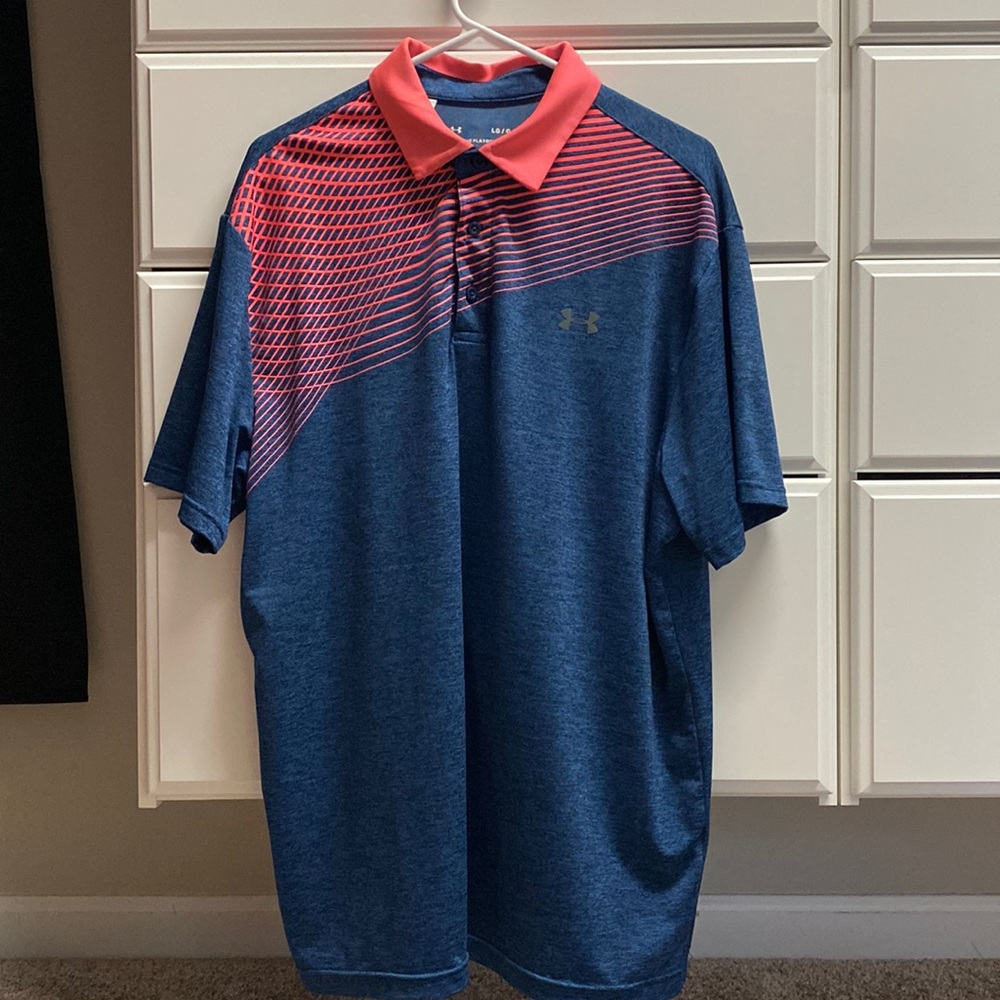 Under Armour Golf Polo, L, navy and pink